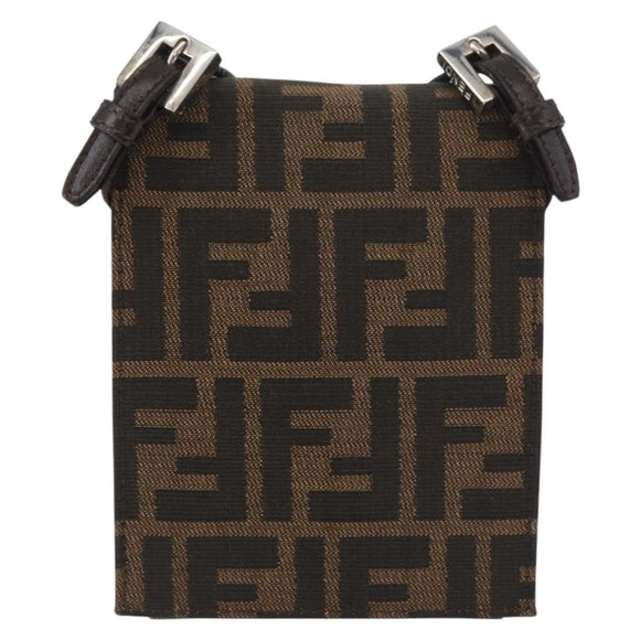 FENDI Zucca Canvas Mamma Baguette Shoulder Bag Black Brown Auth BAZ699V