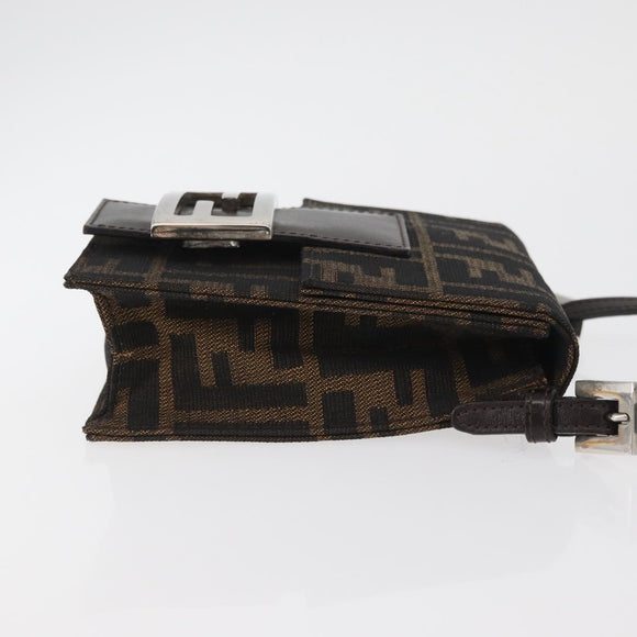 FENDI Zucca Canvas Mamma Baguette Shoulder Bag Black Brown Auth BAZ699V