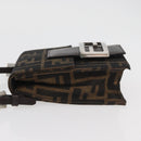 FENDI Zucca Canvas Mamma Baguette Shoulder Bag Black Brown Auth BAZ699V-4
