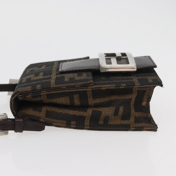 FENDI Zucca Canvas Mamma Baguette Shoulder Bag Black Brown Auth BAZ699V