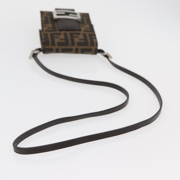 FENDI Zucca Canvas Mamma Baguette Shoulder Bag Black Brown Auth BAZ699V
