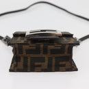 FENDI Zucca Canvas Mamma Baguette Shoulder Bag Black Brown Auth BAZ699V-5