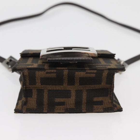 FENDI Zucca Canvas Mamma Baguette Shoulder Bag Black Brown Auth BAZ699V