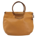 BOTTEGA VENETA Hand Bag PVC Canvas Beige Gold Auth BAZ703-2