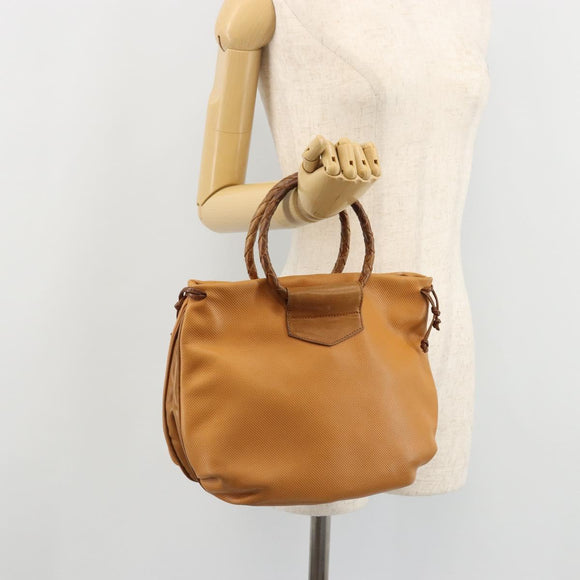 BOTTEGA VENETA Hand Bag PVC Canvas Beige Gold Auth BAZ703
