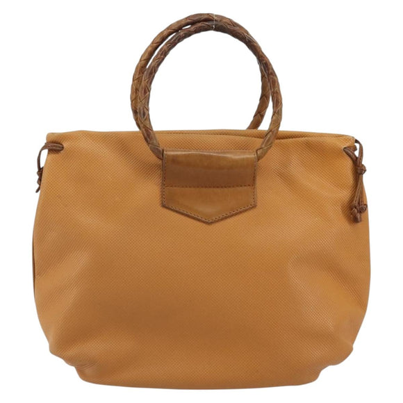BOTTEGA VENETA Hand Bag PVC Canvas Beige Gold Auth BAZ703