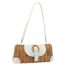 Salvatore Ferragamo Gancini Accessory Pouch Rattan Beige White Auth BAZ704A-1