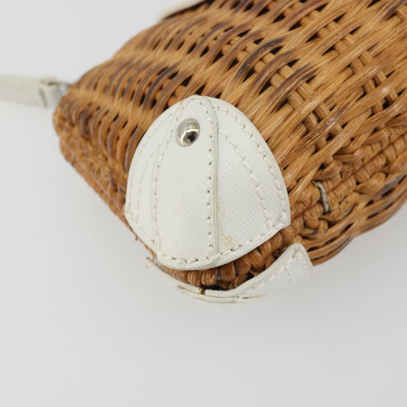 Salvatore Ferragamo Gancini Accessory Pouch Rattan Beige White Auth BAZ704A
