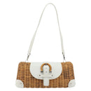 Salvatore Ferragamo Gancini Accessory Pouch Rattan Beige White Auth BAZ704A-2