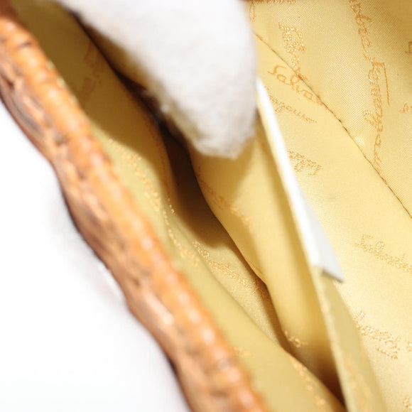 Salvatore Ferragamo Gancini Accessory Pouch Rattan Beige White Auth BAZ704A