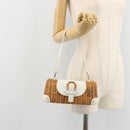 Salvatore Ferragamo Gancini Accessory Pouch Rattan Beige White Auth BAZ704A-22