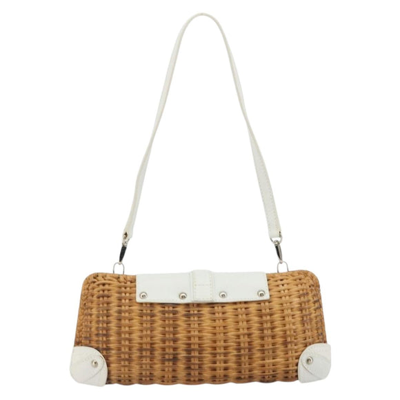 Salvatore Ferragamo Gancini Accessory Pouch Rattan Beige White Auth BAZ704A