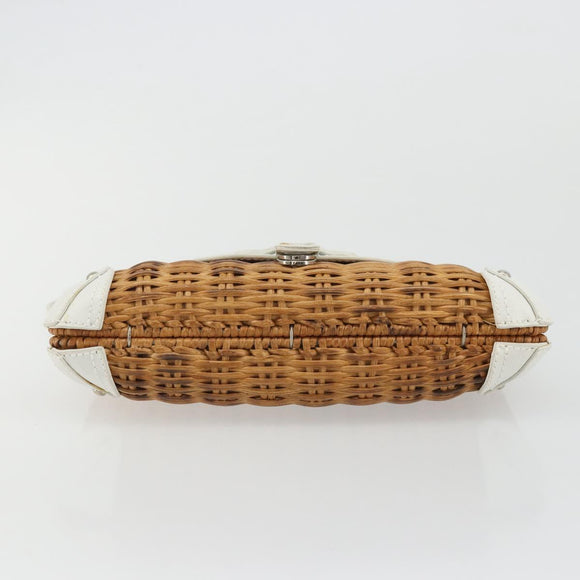 Salvatore Ferragamo Gancini Accessory Pouch Rattan Beige White Auth BAZ704A