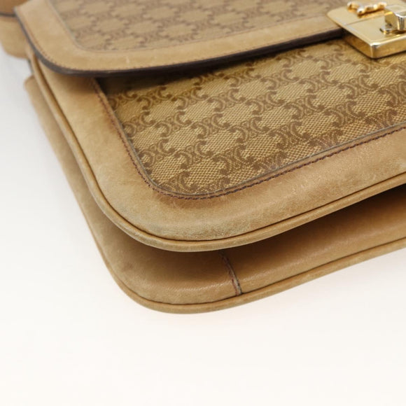 CELINE Macadam Canvas Shoulder Bag PVC Leather Beige Gold Auth BAZ705