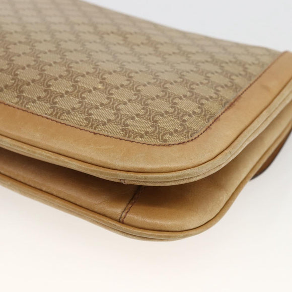CELINE Macadam Canvas Shoulder Bag PVC Leather Beige Gold Auth BAZ705