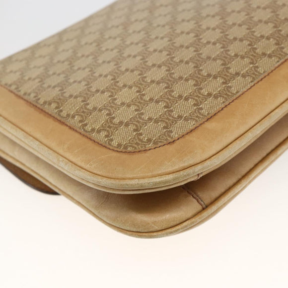 CELINE Macadam Canvas Shoulder Bag PVC Leather Beige Gold Auth BAZ705