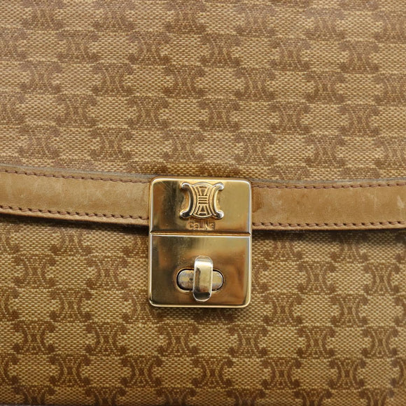 CELINE Macadam Canvas Shoulder Bag PVC Leather Beige Gold Auth BAZ705