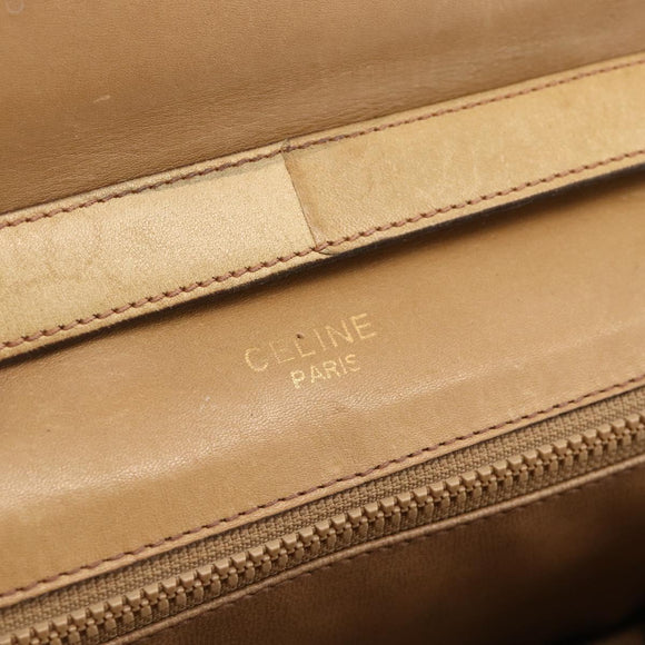 CELINE Macadam Canvas Shoulder Bag PVC Leather Beige Gold Auth BAZ705