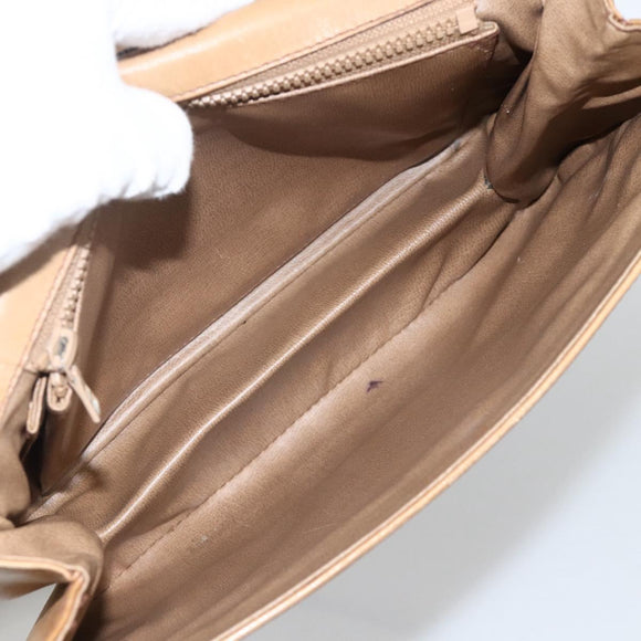 CELINE Macadam Canvas Shoulder Bag PVC Leather Beige Gold Auth BAZ705