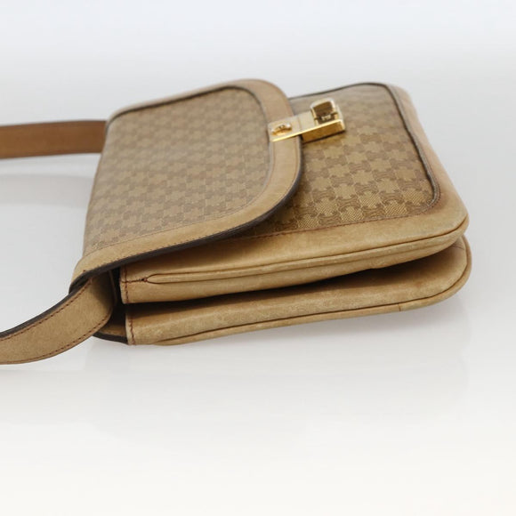 CELINE Macadam Canvas Shoulder Bag PVC Leather Beige Gold Auth BAZ705