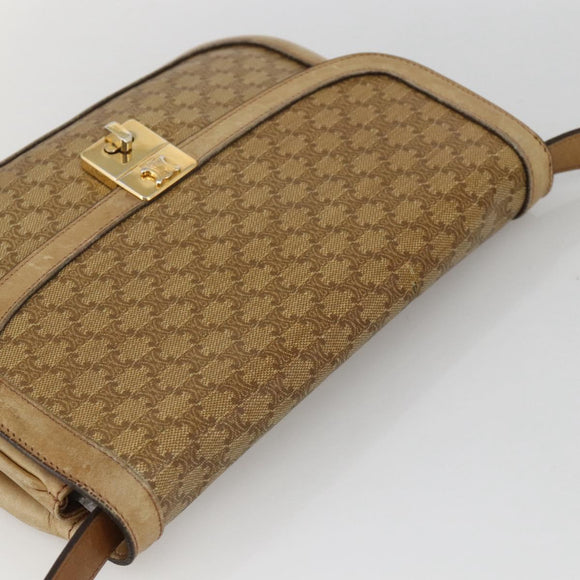 CELINE Macadam Canvas Shoulder Bag PVC Leather Beige Gold Auth BAZ705