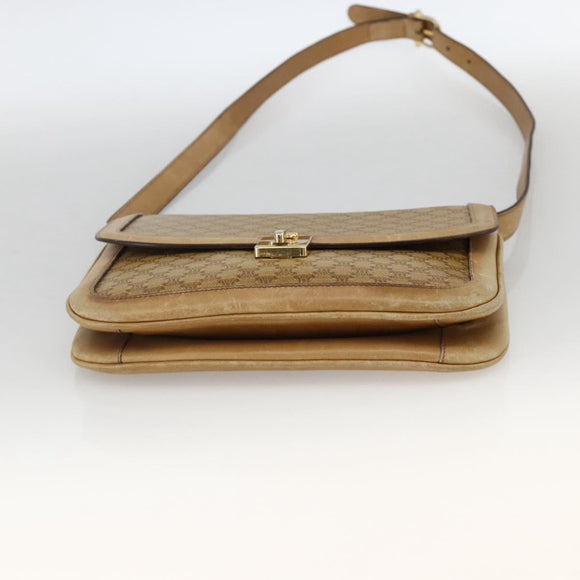 CELINE Macadam Canvas Shoulder Bag PVC Leather Beige Gold Auth BAZ705