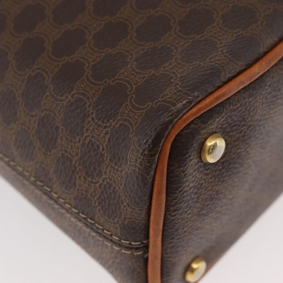 CELINE Macadam Canvas Circle Shoulder Bag PVC Leather Brown Gold Auth BAZ708