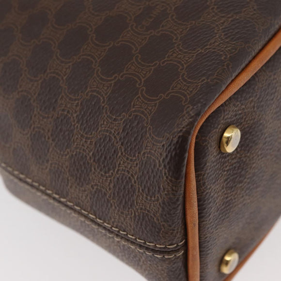 CELINE Macadam Canvas Circle Shoulder Bag PVC Leather Brown Gold Auth BAZ708