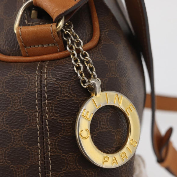 CELINE Macadam Canvas Circle Shoulder Bag PVC Leather Brown Gold Auth BAZ708