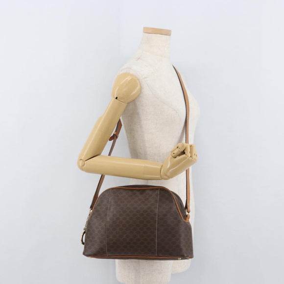 CELINE Macadam Canvas Circle Shoulder Bag PVC Leather Brown Gold Auth BAZ708