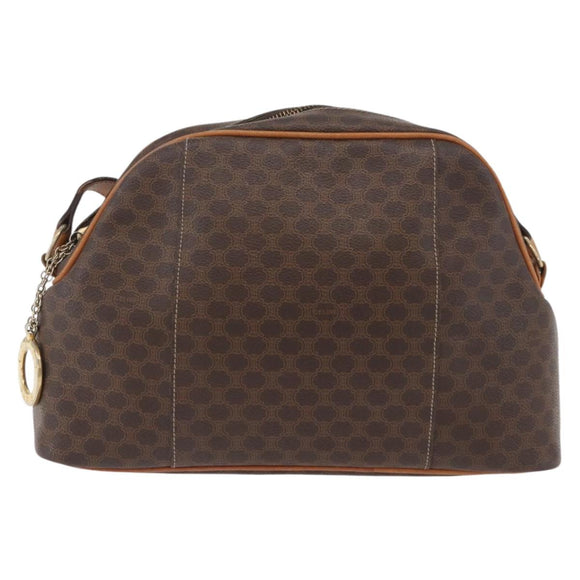 CELINE Macadam Canvas Circle Shoulder Bag PVC Leather Brown Gold Auth BAZ708