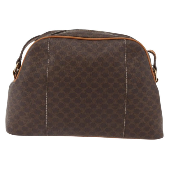 CELINE Macadam Canvas Circle Shoulder Bag PVC Leather Brown Gold Auth BAZ708