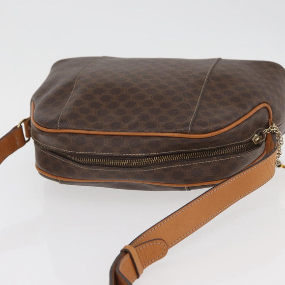 CELINE Macadam Canvas Circle Shoulder Bag PVC Leather Brown Gold Auth BAZ708