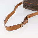 CELINE Macadam Canvas Circle Shoulder Bag PVC Leather Brown Gold Auth BAZ708-7