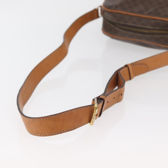 CELINE Macadam Canvas Circle Shoulder Bag PVC Leather Brown Gold Auth BAZ708