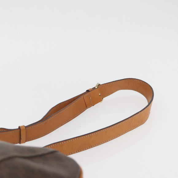 CELINE Macadam Canvas Circle Shoulder Bag PVC Leather Brown Gold Auth BAZ708