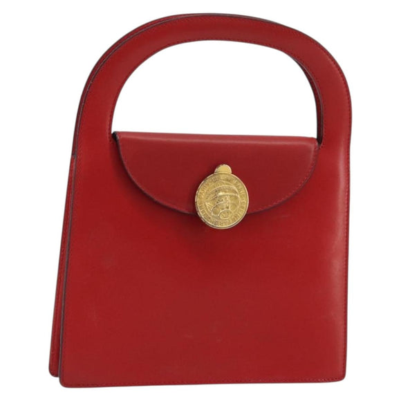 CELINE Medallion Hand Bag Leather Red Gold Auth BAZ711A