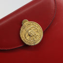CELINE Medallion Hand Bag Leather Red Gold Auth BAZ711A-17