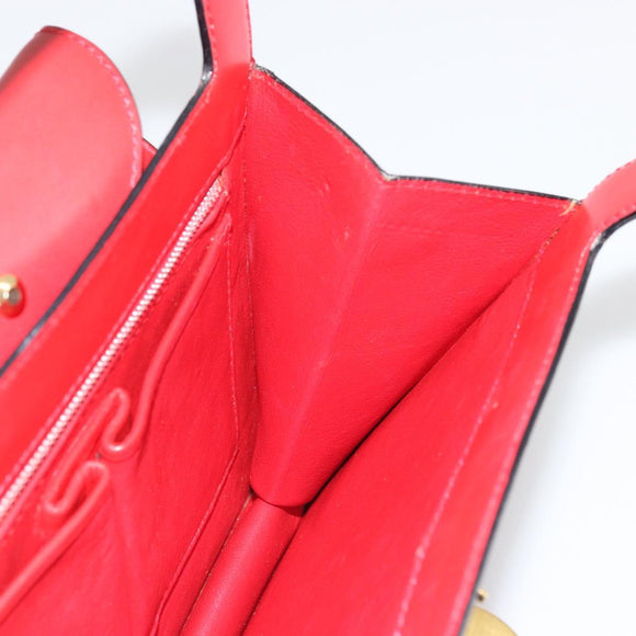 CELINE Medallion Hand Bag Leather Red Gold Auth BAZ711A