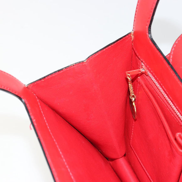 CELINE Medallion Hand Bag Leather Red Gold Auth BAZ711A