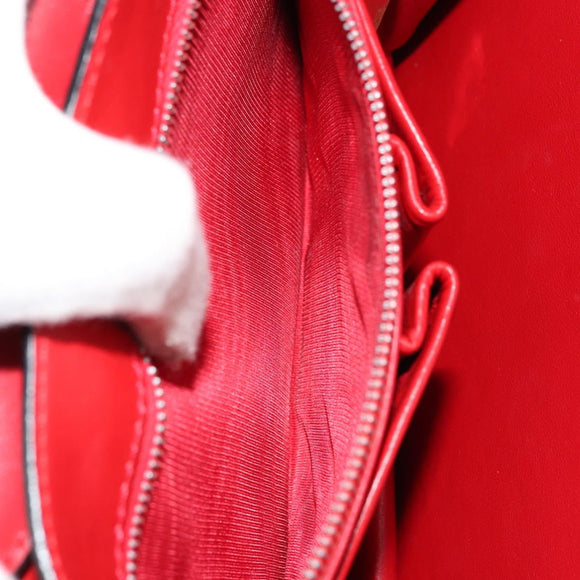 CELINE Medallion Hand Bag Leather Red Gold Auth BAZ711A
