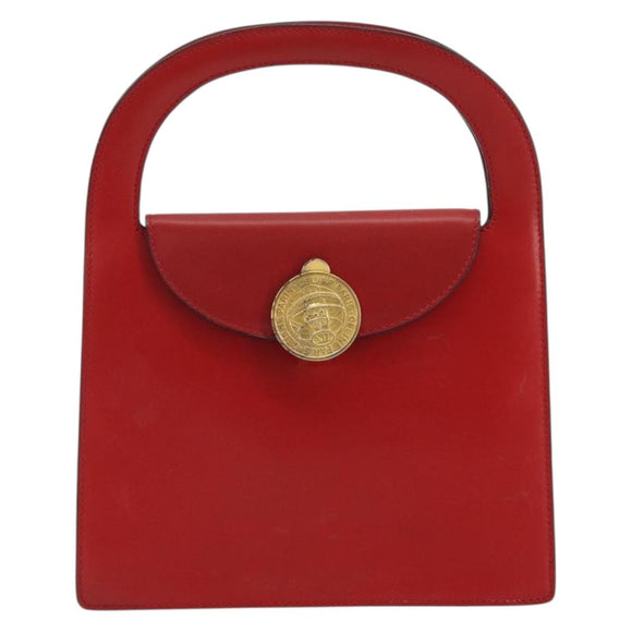 CELINE Medallion Hand Bag Leather Red Gold Auth BAZ711A
