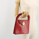 CELINE Medallion Hand Bag Leather Red Gold Auth BAZ711A-23