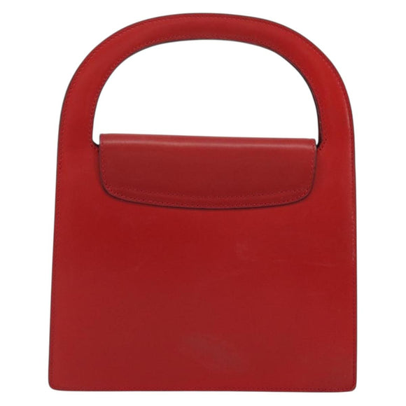 CELINE Medallion Hand Bag Leather Red Gold Auth BAZ711A