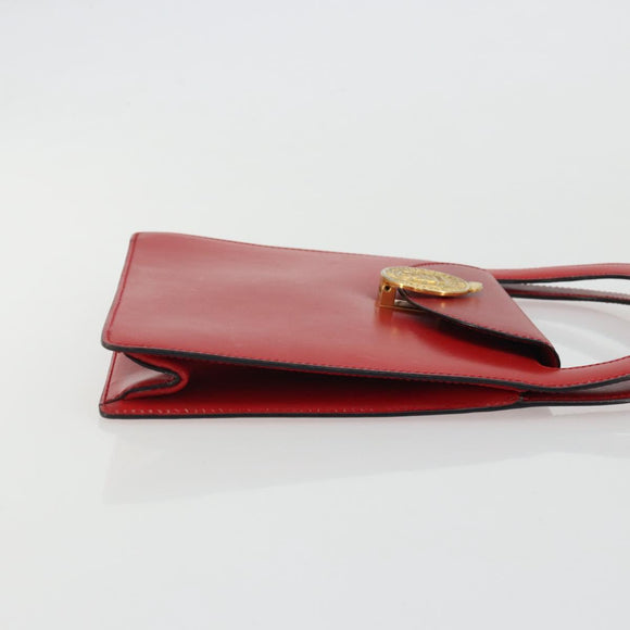 CELINE Medallion Hand Bag Leather Red Gold Auth BAZ711A