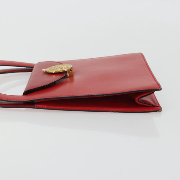 CELINE Medallion Hand Bag Leather Red Gold Auth BAZ711A