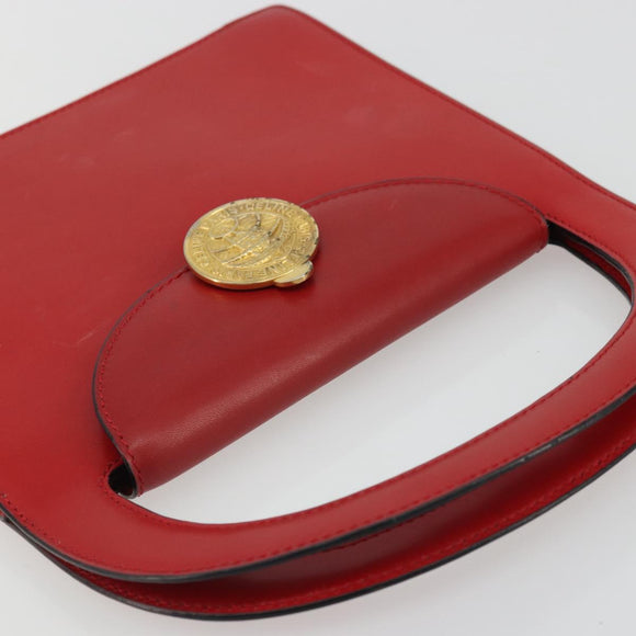 CELINE Medallion Hand Bag Leather Red Gold Auth BAZ711A