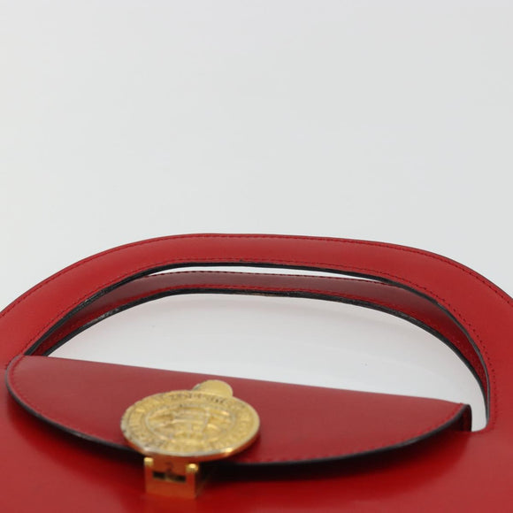 CELINE Medallion Hand Bag Leather Red Gold Auth BAZ711A
