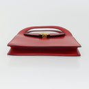 CELINE Medallion Hand Bag Leather Red Gold Auth BAZ711A-5