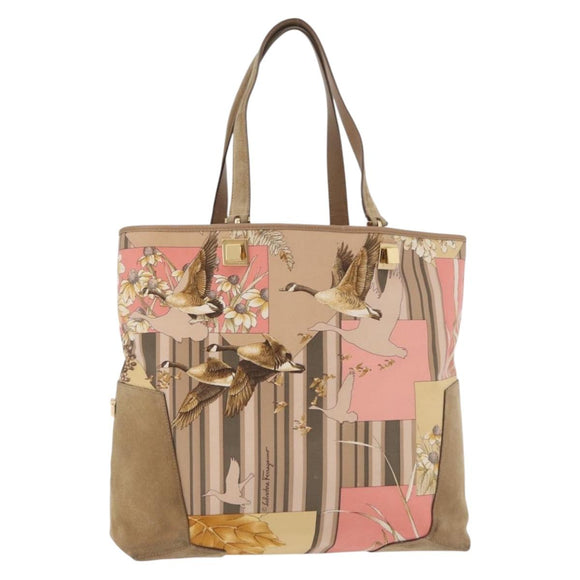 Salvatore Ferragamo Tote Bag Nylon Beige Gold Auth BAZ714A